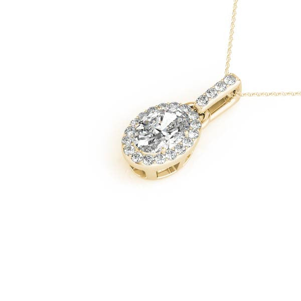 14K Yellow Gold Oval Lab-Grown Diamond Halo Pendant (.55ctw)