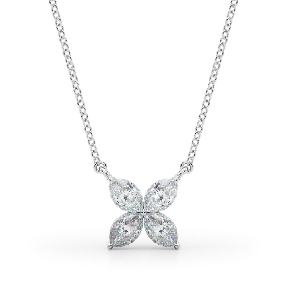 14K White Gold Marquise Lab-Grown Diamond Cluster Necklace (.30ctw)