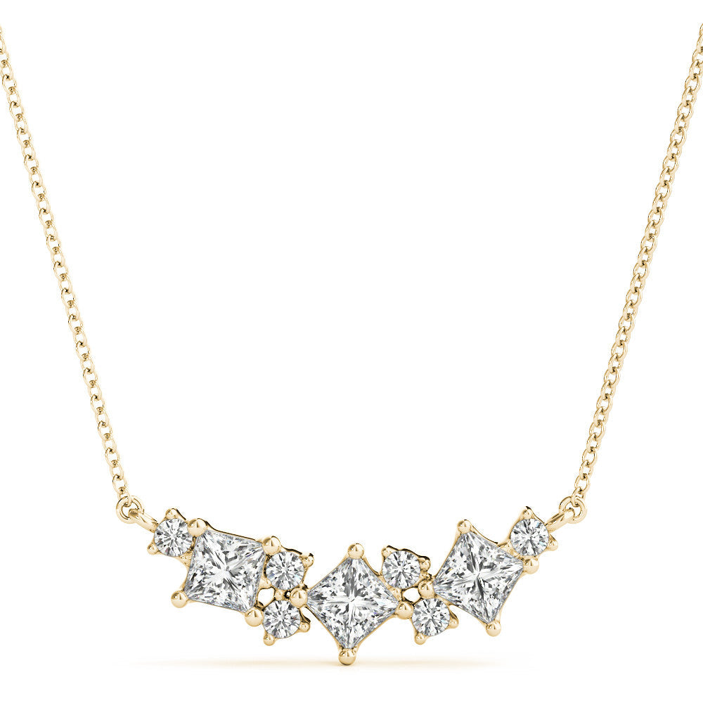 14K Yellow Gold Princess Cut And Round Lab-Grown Diamond Smile Necklace (.63ctw)