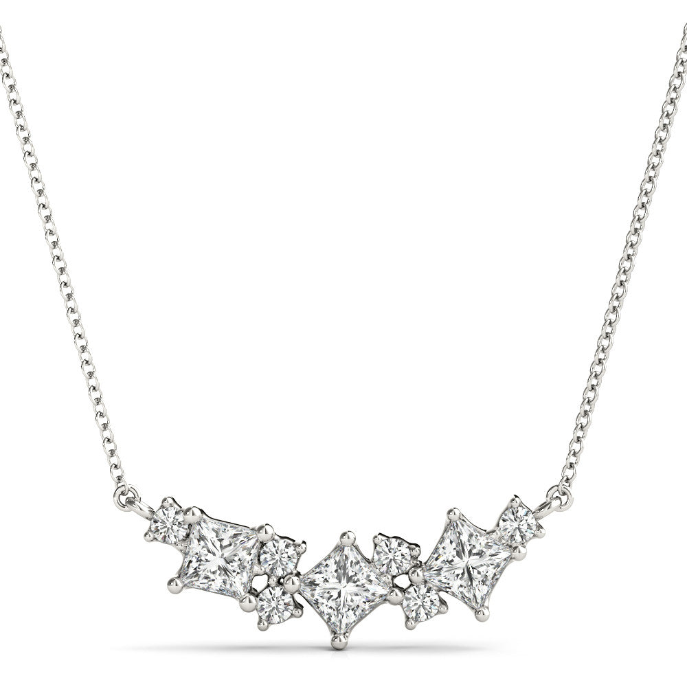 14K White Gold Princess Cut And Round Lab-Grown Diamond Smile Necklace (.63ctw)