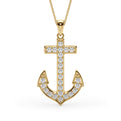 14K Yellow Gold Round Brilliant Lab-Grown Diamond Pave Anchor Pendant (.38ctw)