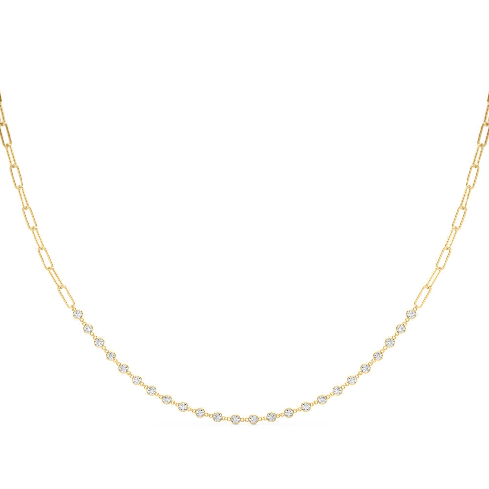 14K Yellow Gold Lab-Grown Bezel Set Diamond And Paperclip Necklace (1.38ctw)