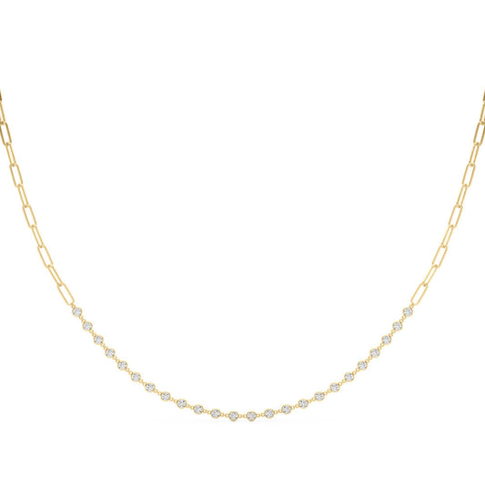 14K Yellow Gold Lab-Grown Bezel Set Diamond And Paperclip Necklace (1.38ctw)