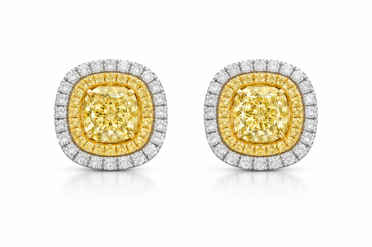 White and Yellow Gold Fancy Yellow Diamond Earrings