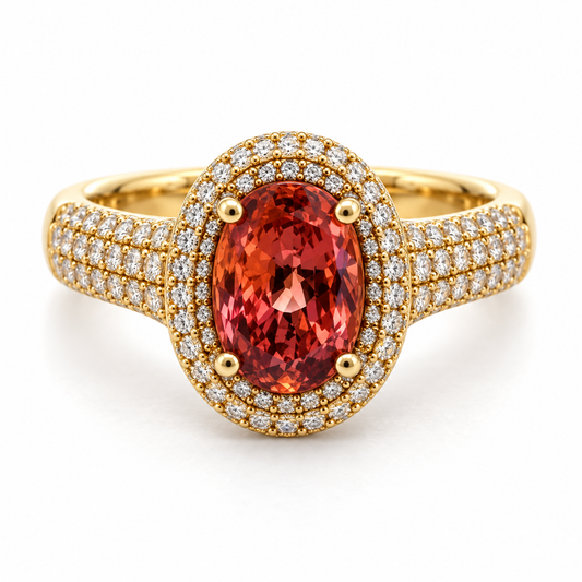 3.29ct Madagascar Orange Sapphire & Diamond Ring in 18K Yellow Gold