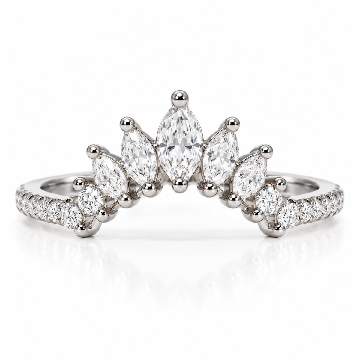 0.75ctw Marquise & Round Diamond Curved Wedding Band in 14K White Gold