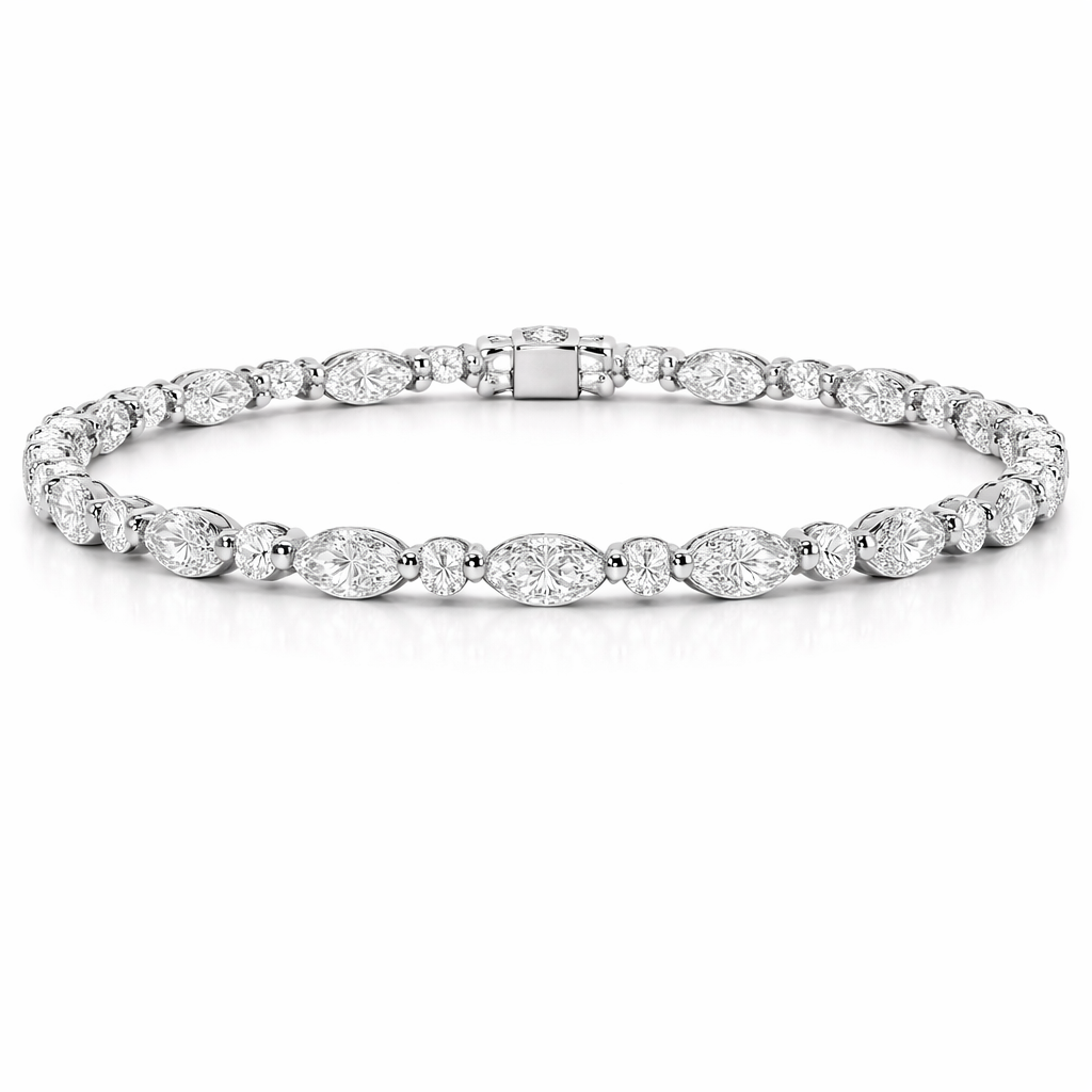 White Gold Round and Marquise Diamond Tennis Bracelet