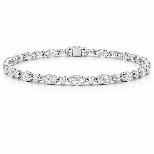 White Gold Round and Marquise Diamond Tennis Bracelet