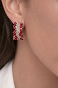 Rose Gold Ruby and Diamond Hoop Earrings