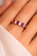 Yellow Gold Emerald Cut Ruby and Diamond Ring