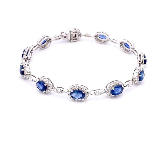 18K White Gold Sapphire And Diamond Halo Tennis Bracelet (8.23ctw) 