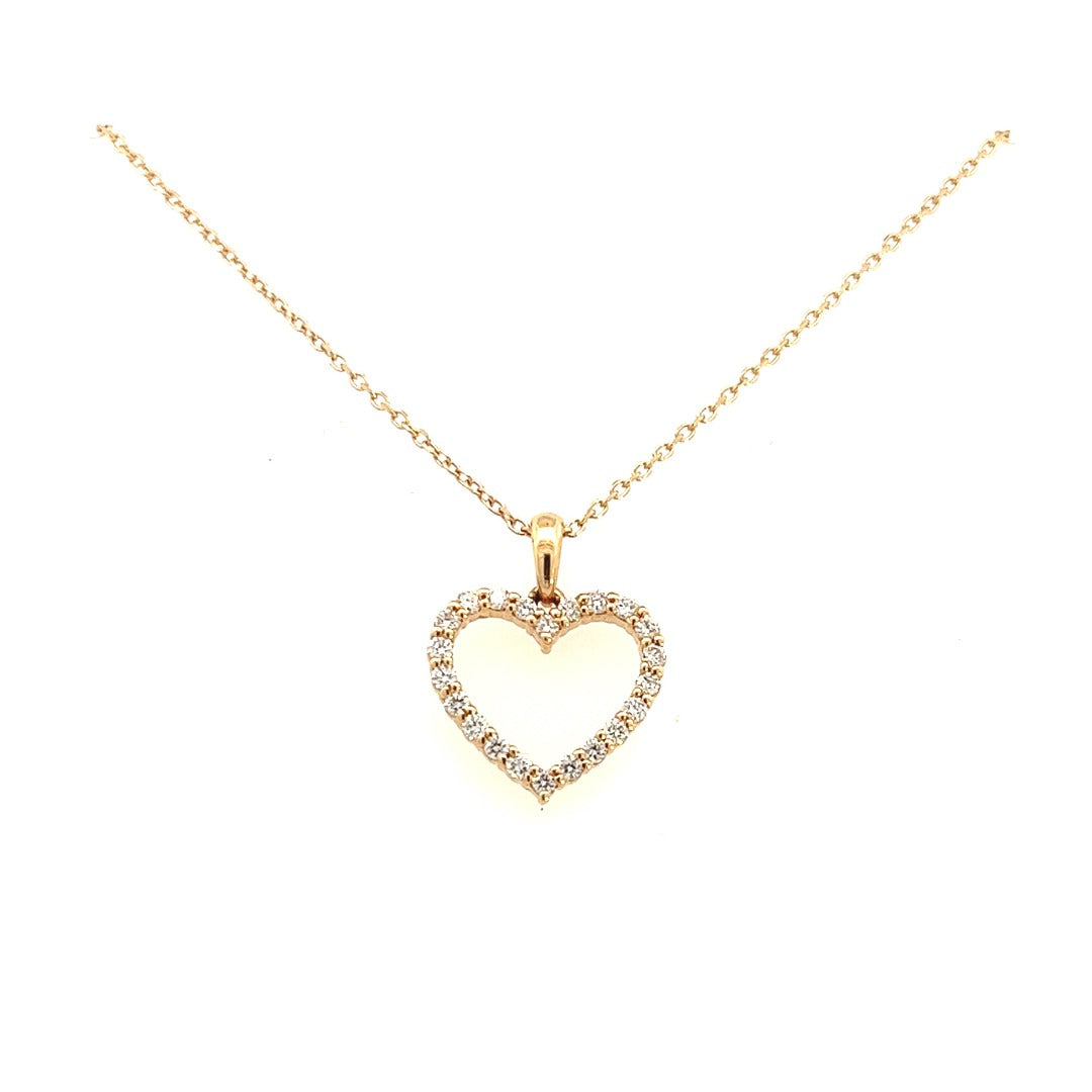 18K Yellow Gold Pave Diamond Heart Necklace (.25ctw)