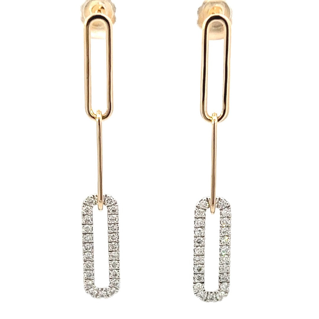 14K Yellow And White Gold Pave Diamond Paperclip Drop Earrings (.50ctw) 