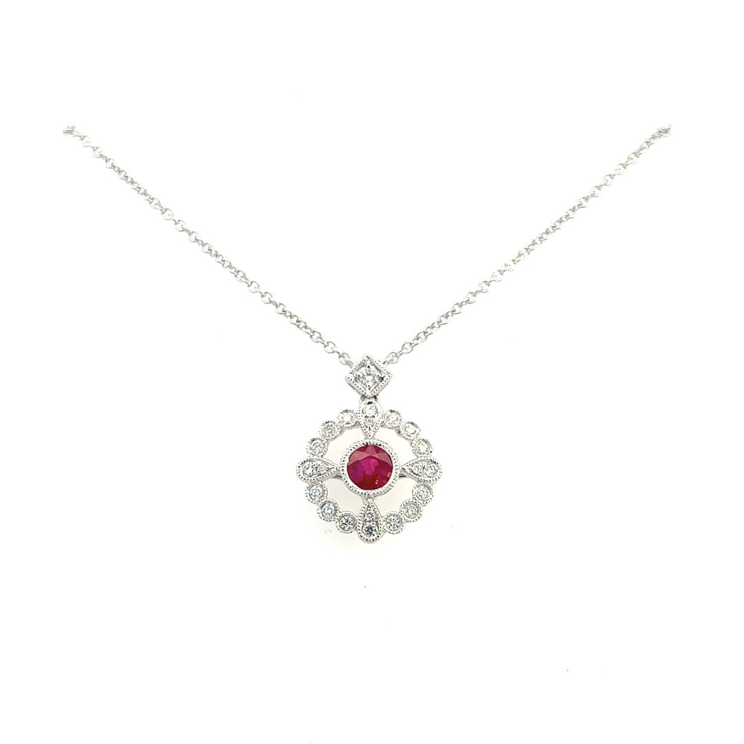 18K White Gold Ruby And Diamond Necklace (.55ctw) 