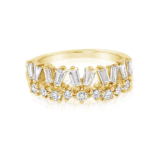  14K Yellow Gold Baguette And Round Diamond Stackable Ring (.58ctw)