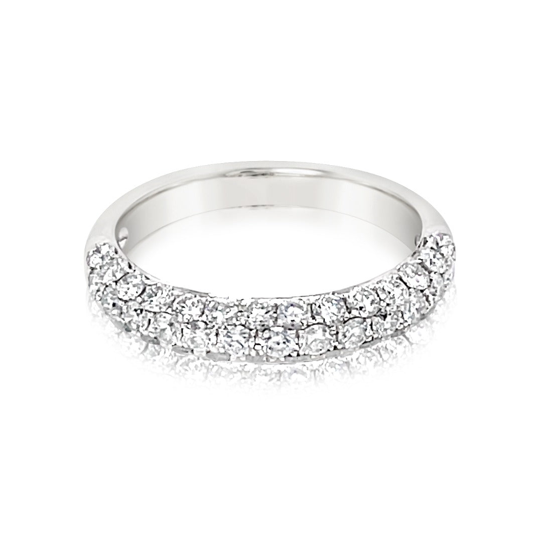 14K White Gold Three Row Pave Diamond Ring (1.06ct)