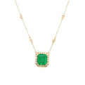 18K Yellow Gold Emerald And Diamond Halo Necklace (3.59ctw) 