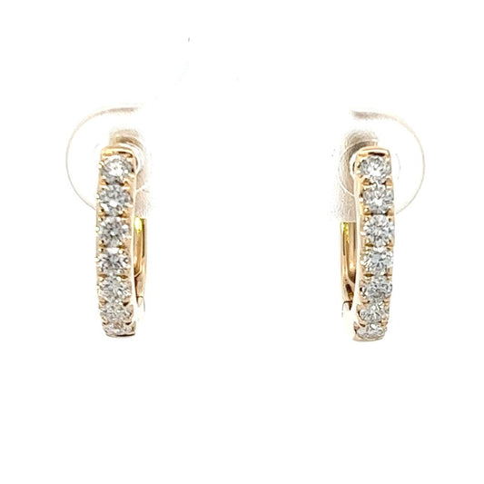 14K Yellow Gold Pave Diamond Huggie Hoop Earrings 