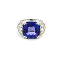 18K White Gold Cushion Tanzanite Ring With Round, Marquise And Baguette Side Diamonds (9.55ctw)