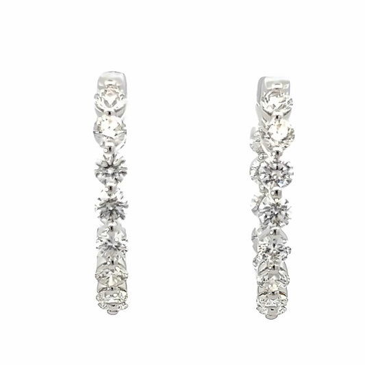 18K White Gold Shared Prong Inside Out Diamond Hoop Earrings (4ctw) 