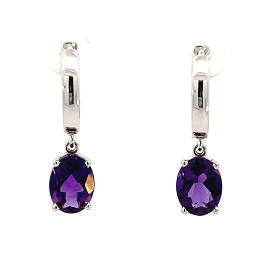 14K White Gold Oval Amethyst Dangle Earrings (2.40ctw)