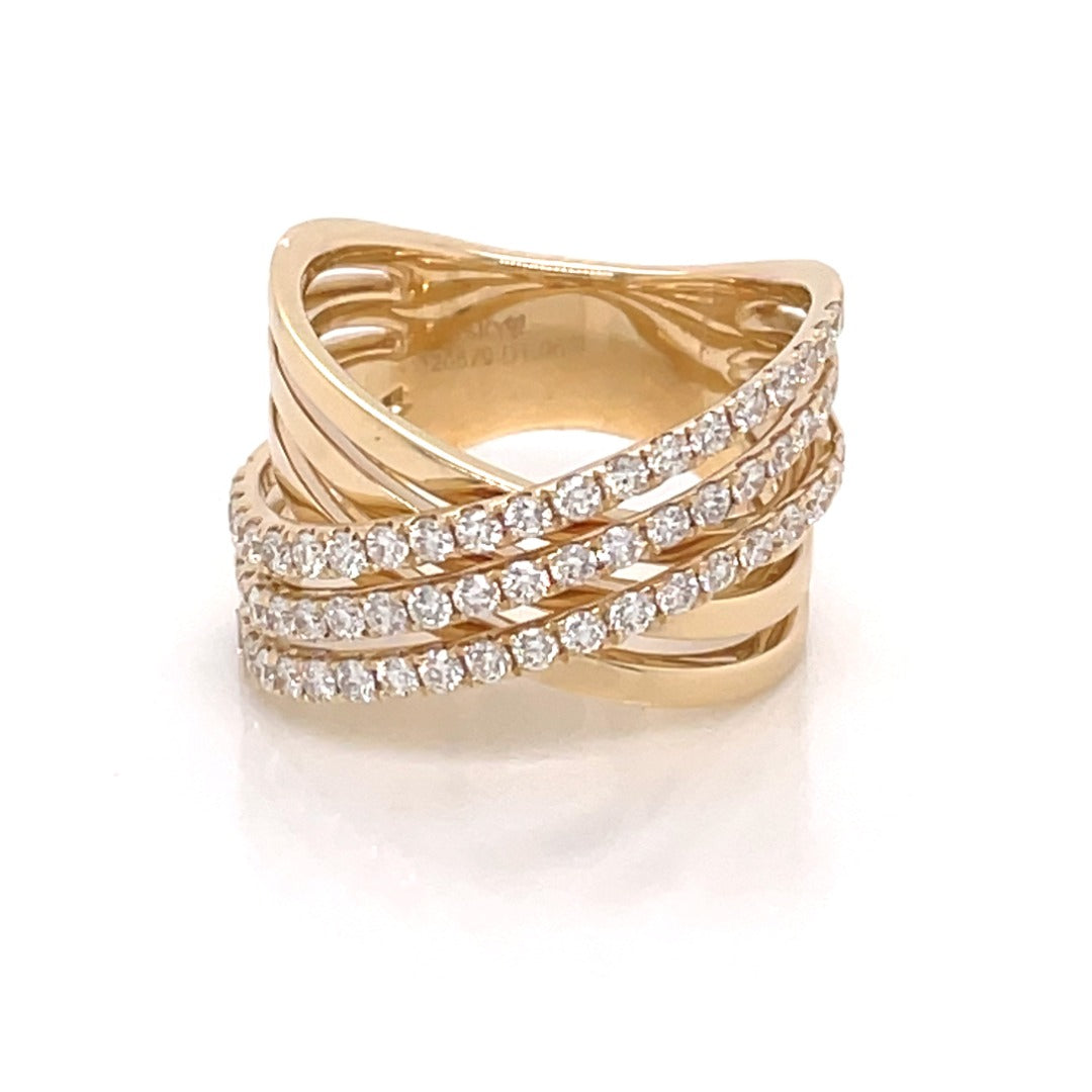 14K Yellow Gold Criss Cross Diamond Fashion Ring (1.06ctw)