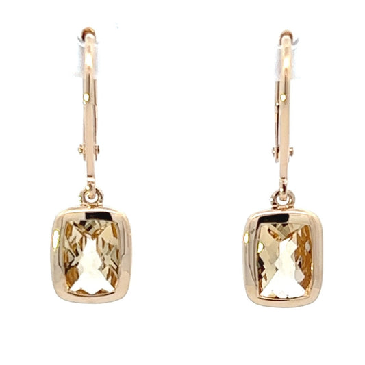 14K Yellow Gold Antique Cushion Cut Citrine Dangle Earrings (1.46ctw) 