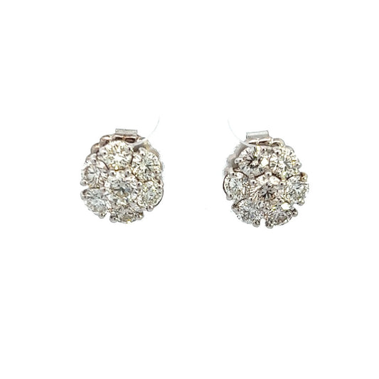 14K White Gold Diamond Flower Cluster Stud Earrings (2.12ctw) 