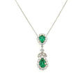 18K White and Yellow Gold Pear Shape Emerald And Diamond Halo Drop Necklace (2.96ctw) 