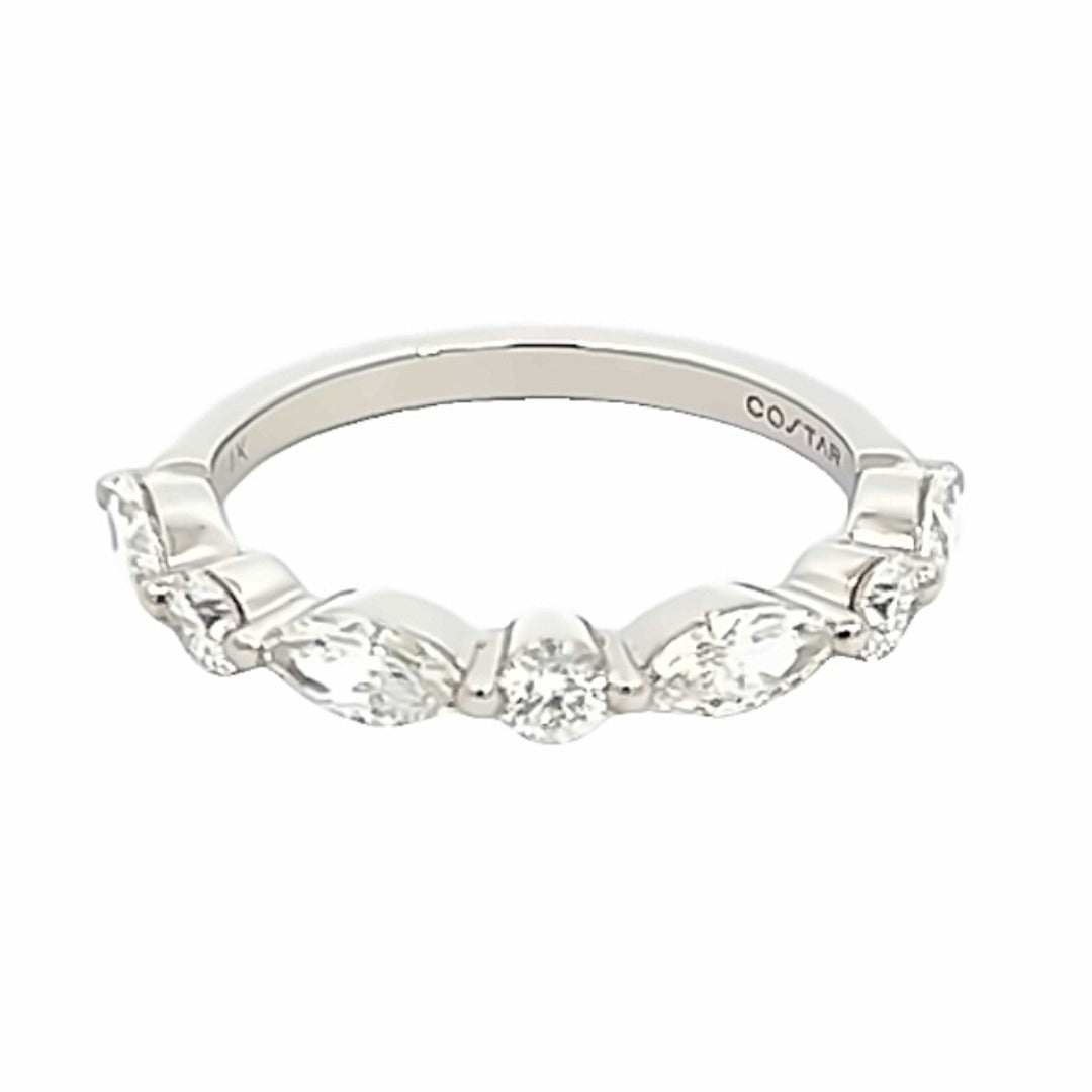 14K White Gold Marquise And Round Diamond Stackable Ring (1.06ctw) 