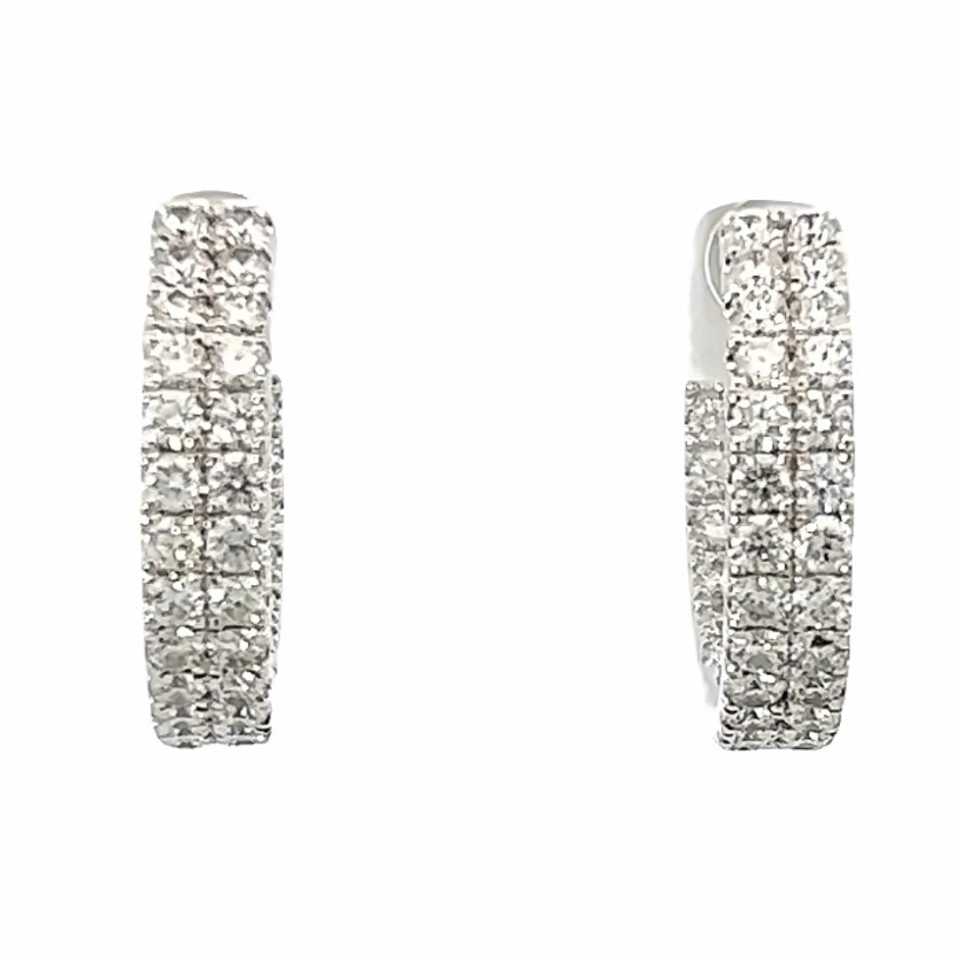 14K White Gold Double Row Pave Diamond Inside Out Hoop Earrings (1.50ctw) 