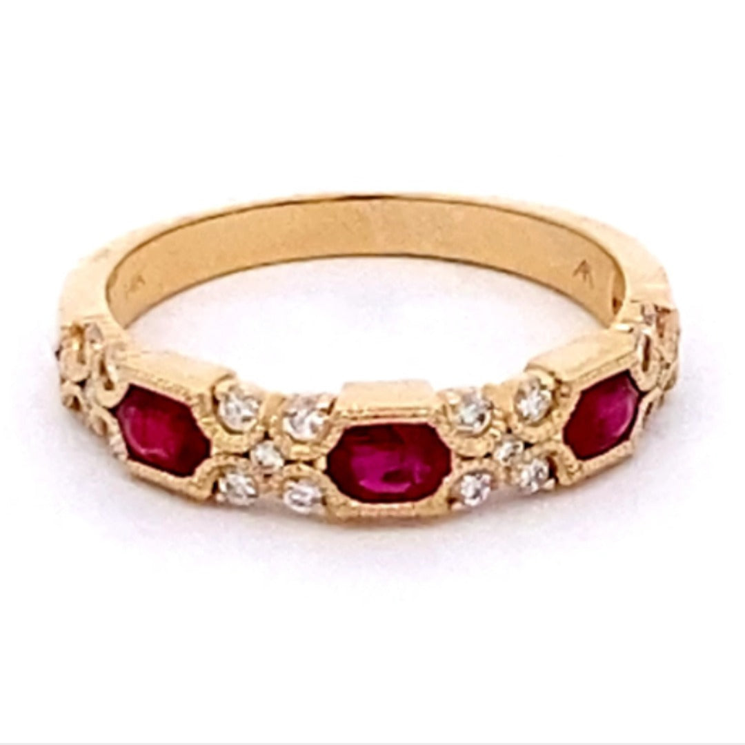 14K Yellow Gold Oval Ruby and Diamond Stackable Ring (1ctw)