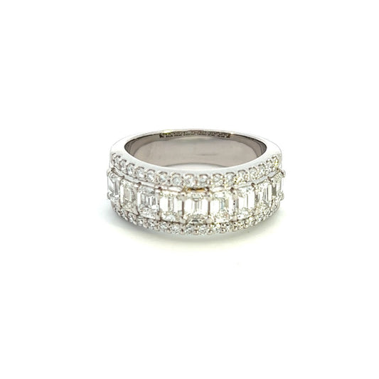 14K White Gold Emerald Cut And Round Diamond Fashion Ring (2ctw) 