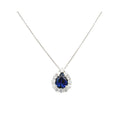 18K White Gold Pear Shape Sapphire And Diamond Halo Necklace (2.81ctw)