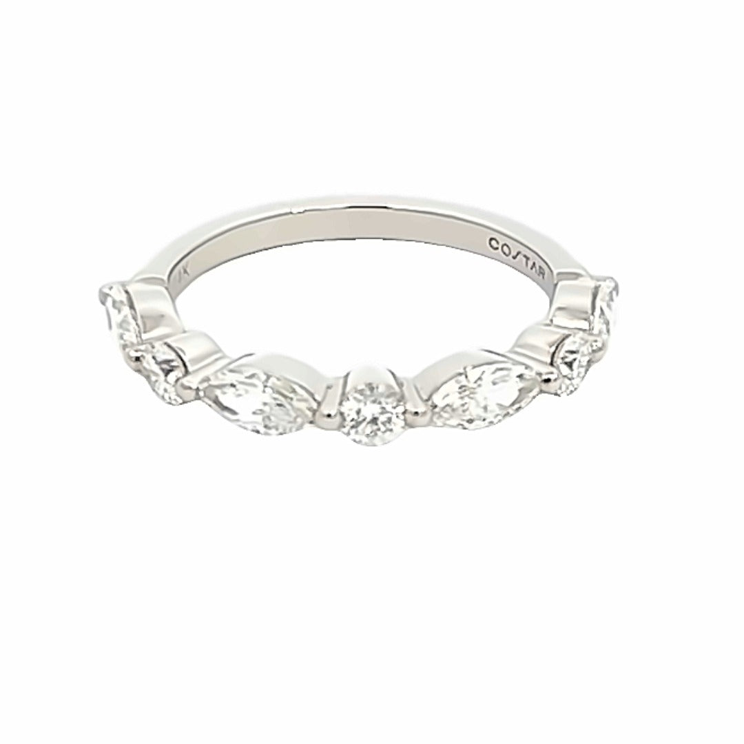 14K White Gold Marquise And Round Diamond Stackable Ring (.81ctw) 