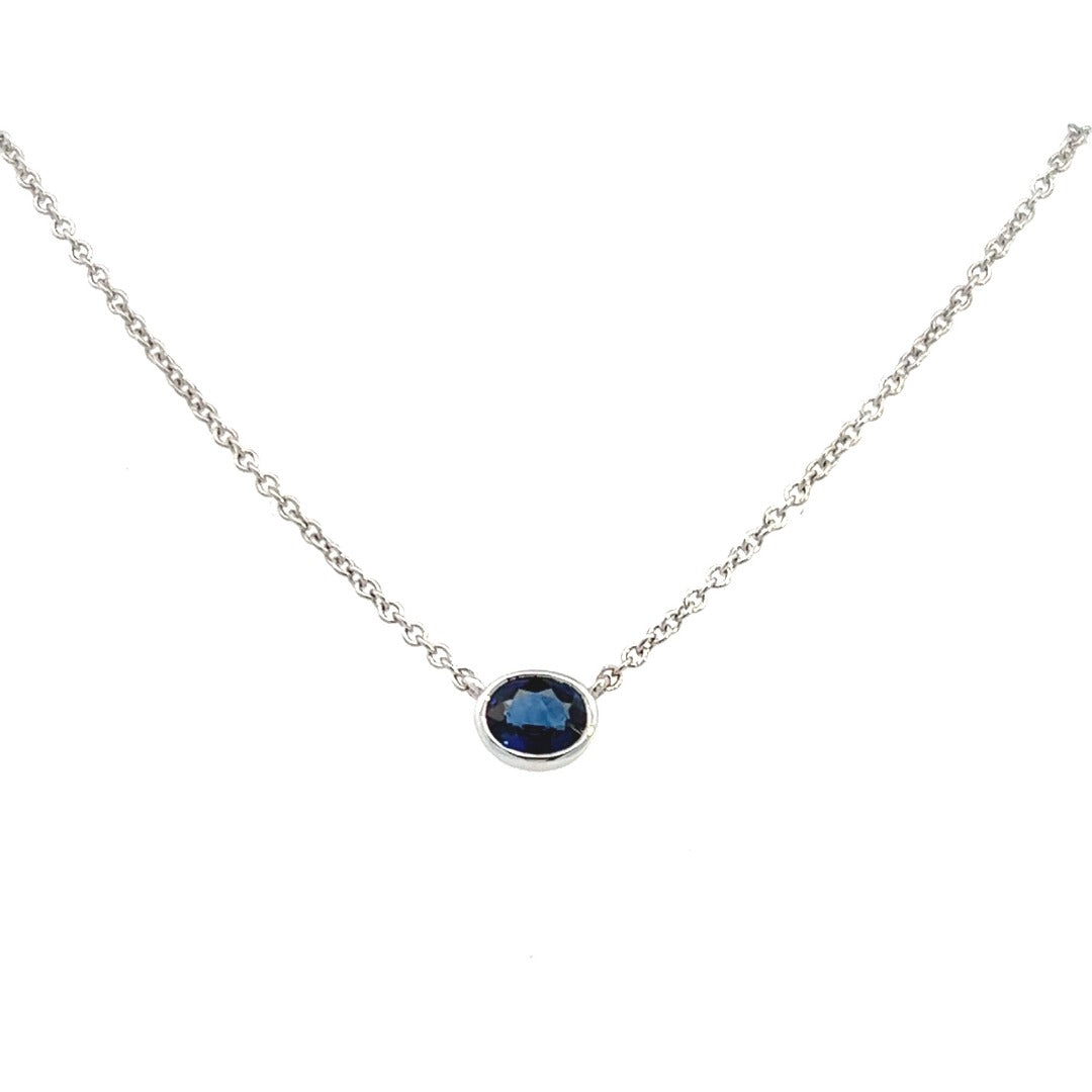 14K White Gold Bezel Set Sapphire Necklace (.75ctw) 