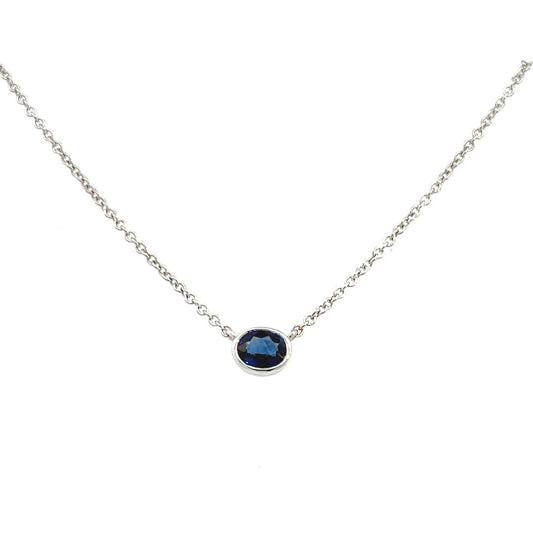 14K White Gold Bezel Set Sapphire Necklace (.75ctw) 