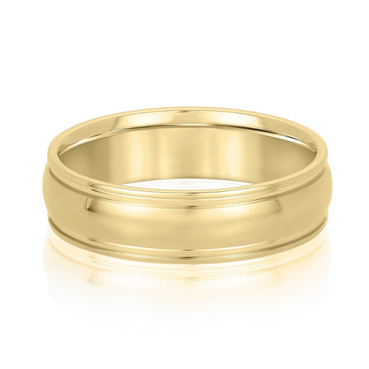 14K Yellow Gold Men's 6mm Domed Wedding Ring With Beveled Edge