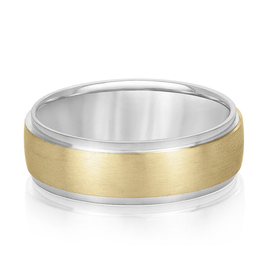 14K White And Yellow Gold Men's 6MM Beveled Wedding Ring With Satin Finish 