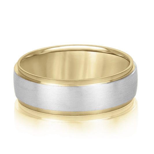 14K Yellow And White Gold Men's 6MM Beveled Wedding Ring With Satin Finish 