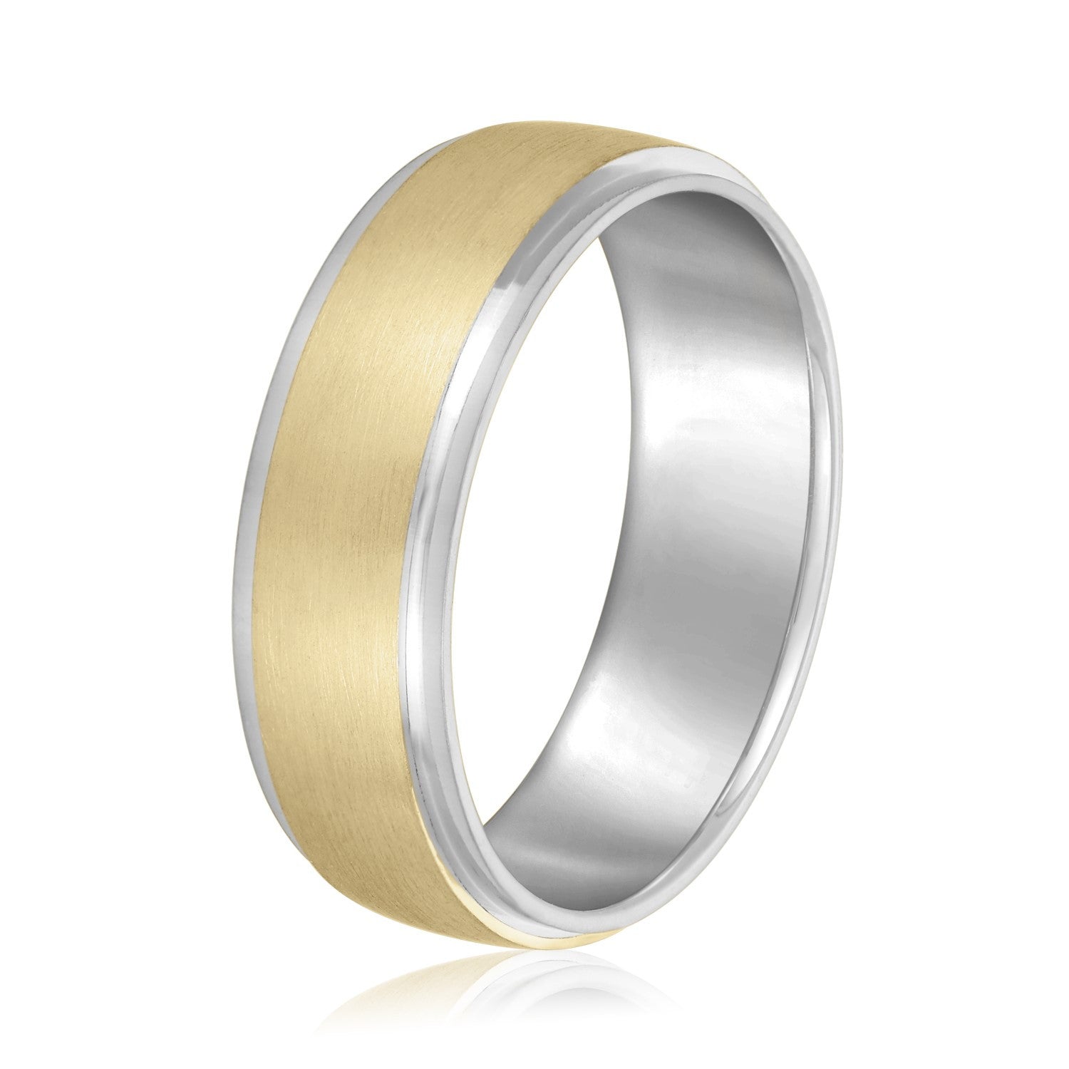 14K White And Yellow Gold Men's 6MM Beveled Wedding Ring With Satin Finish 