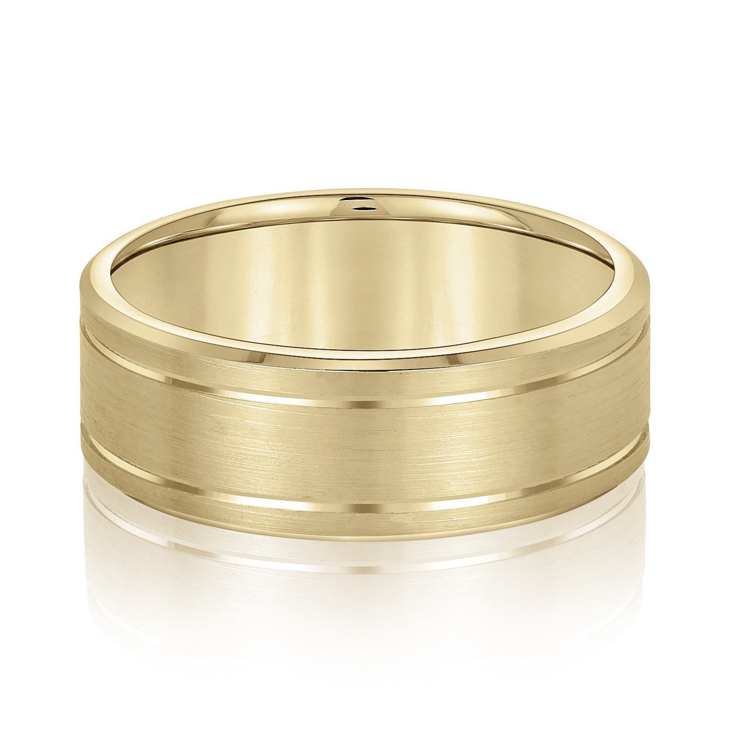 14K Yellow Gold Men's 6MM Wedding Ring With Satin Finish And High Polish Accents 