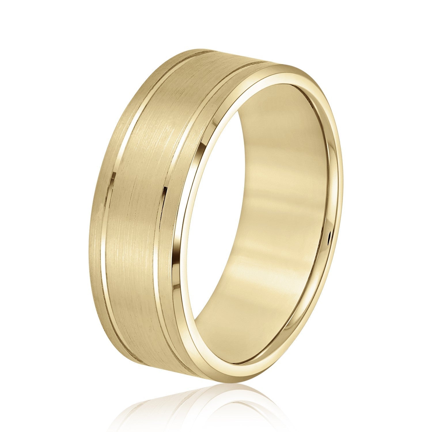 14K Yellow Gold Men's 6MM Wedding Ring With Satin Finish And High Polish Accents 