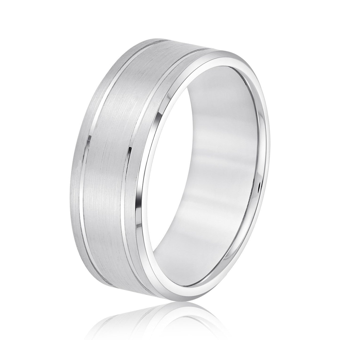 14K White Gold Men's 6MM Wedding Ring With Satin Finish And High Polish Accents