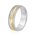 14K White And Yellow Gold Men's 6MM Wedding Ring With Engraved Accents 