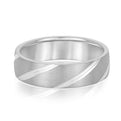 14K White Gold Men's 6MM Wedding Band With Grooves And Brushed Finish