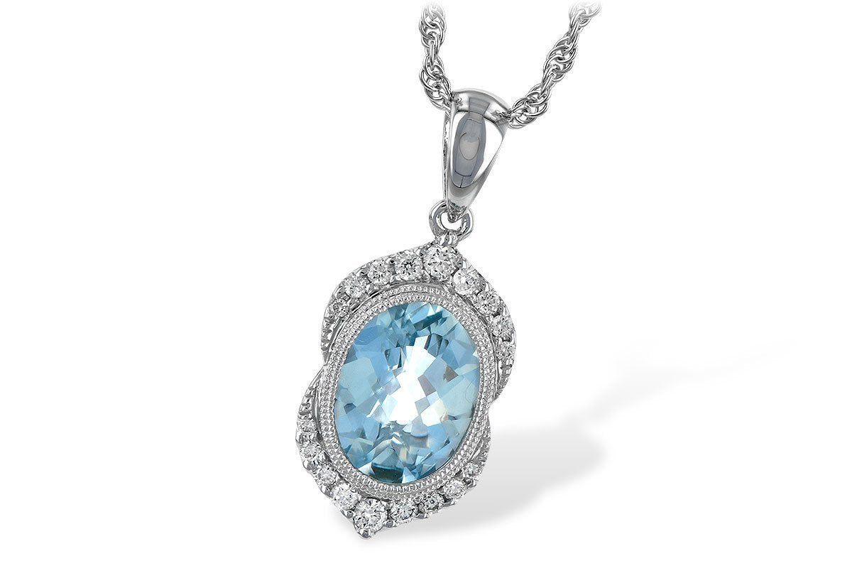 14K Oval Bezel Set Aquamarine And Diamond Pendant (1.54ctw)