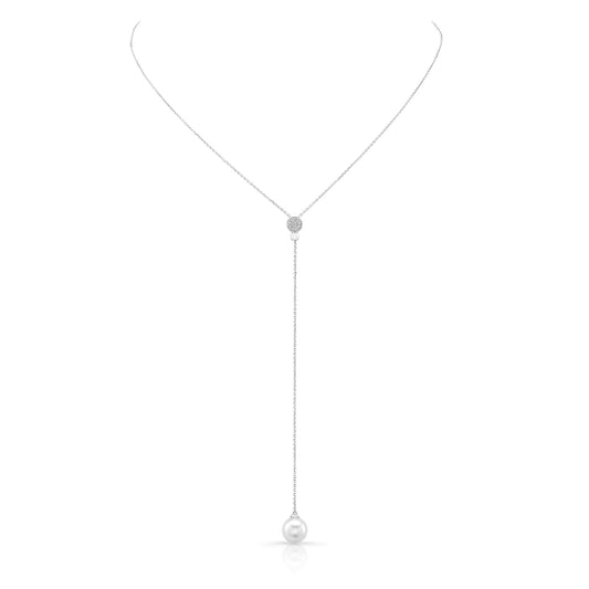 14K White Gold Pearl And Diamond Convertible Lariat (.63ctw)