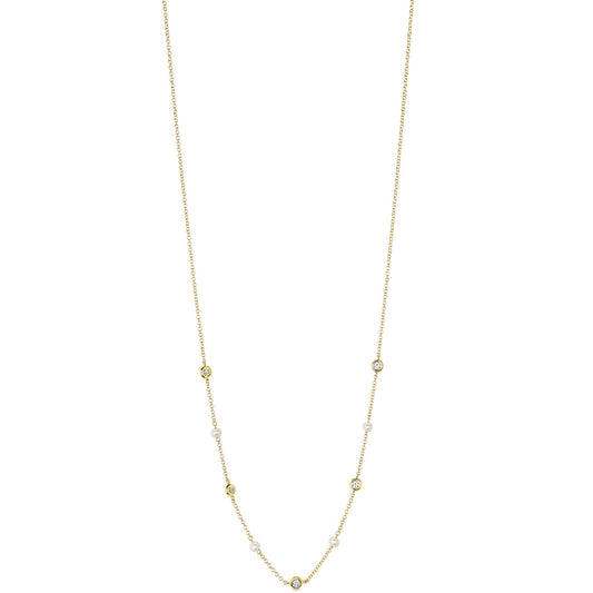 14K Yellow Gold Pearl And Diamond Layering Necklace (.20ctw)