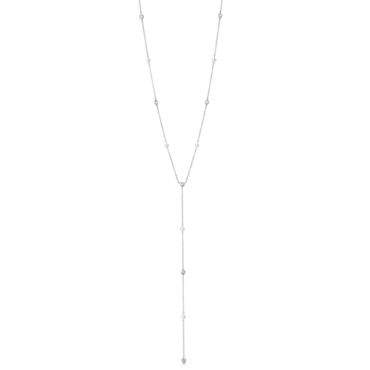 14K White Gold Pearl And Diamond Y Necklace (.49tw)